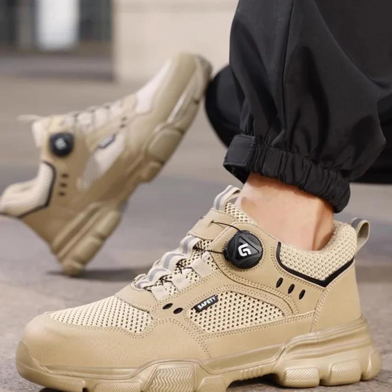 Chaussures de sécurité respirantes pour hommes avec bouton rotatif, anti-perforation et anti-écrasem