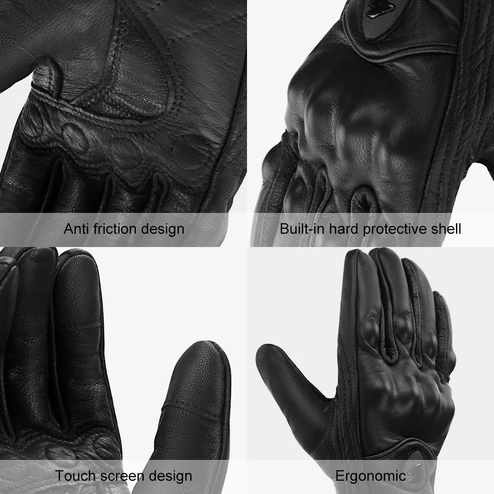Gants de moto en cuir pour hommes et femmes, écran tactile, carbone, cyclisme, moteur, hiver, Hurbik