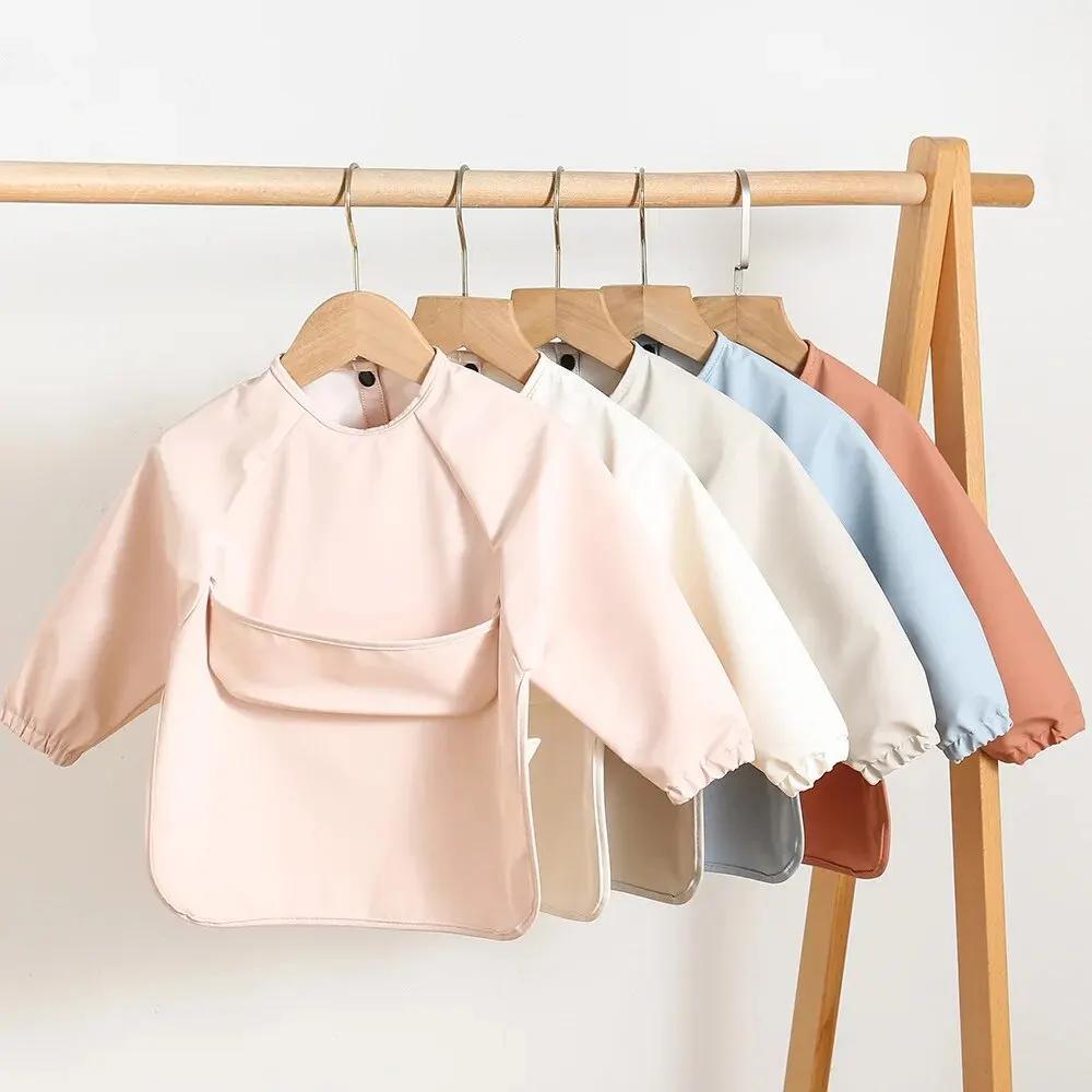 Tablier d'alimentation imperméable à manches longues pour bébé, bavette d'art, blouse de peinture de
