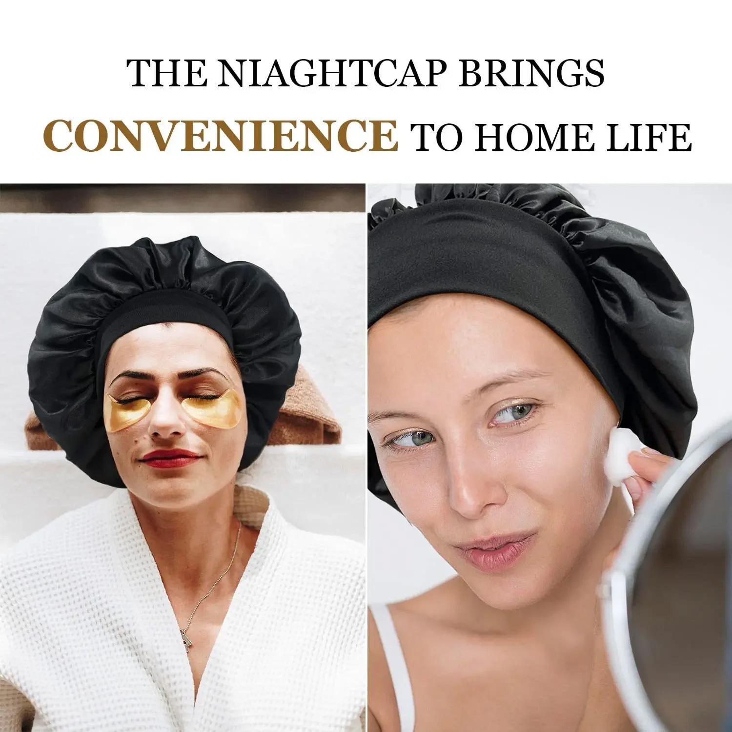 Bonnet en Satin pour femmes, pour dormir, soins capillaires, Bonnets en soie, solide, à larges bords