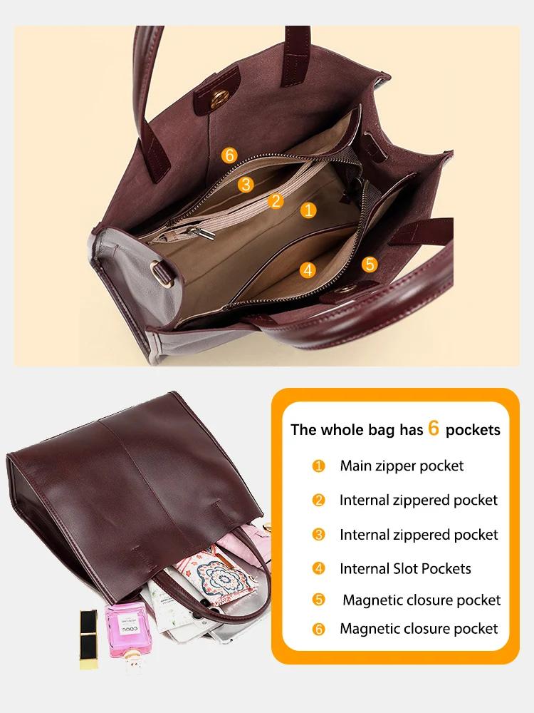 Zency – sac à bandoulière en cuir véritable pour femmes, sac à main de luxe décontracté de grande ca