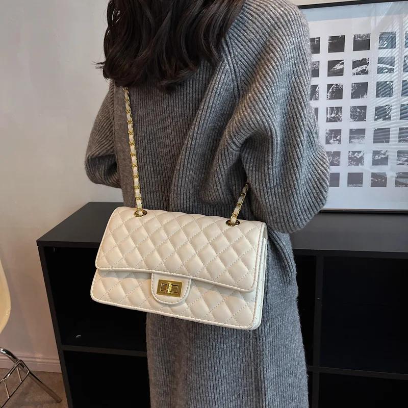 Nouveau Sac à Main Bandoulière Rétro 2026 avec Chaîne et Motif Losanges, Style Sous le Bras, Sensati