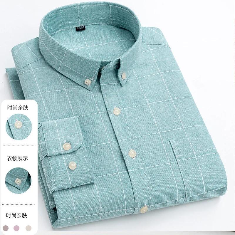 Chemise à manches longues tissée Oxford pour hommes, en coton, sans repassage, anti-rides, facile à