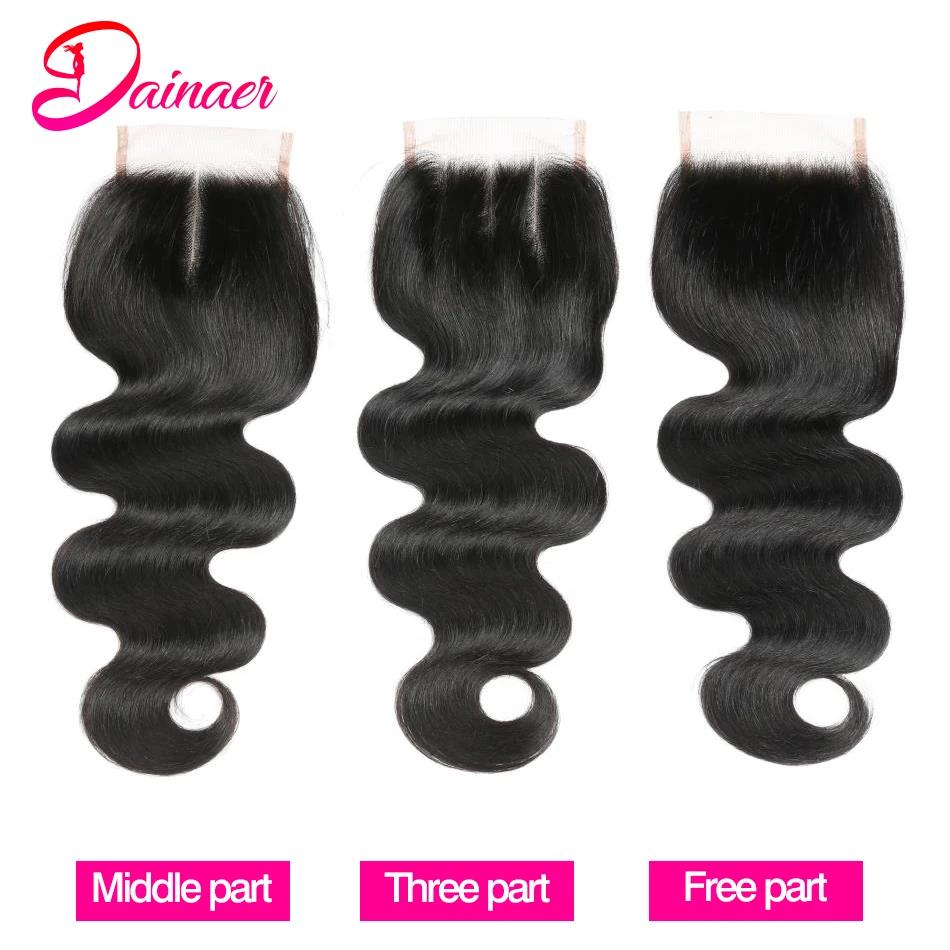 Bundles péruviens de vague de corps avec fermeture, 100% cheveux humains, fermeture à lacet 4x4, che