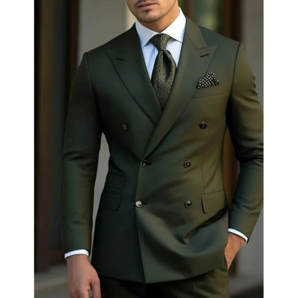 Ensemble 2 pièces homme : Costume slim de haute qualité à col pointu et revers crantés pour mariage,