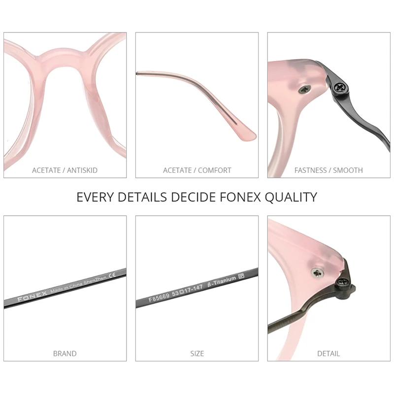 FONEX acétate titane lunettes cadre femmes marque Design Vintage rétro rond lunettes hommes lunettes