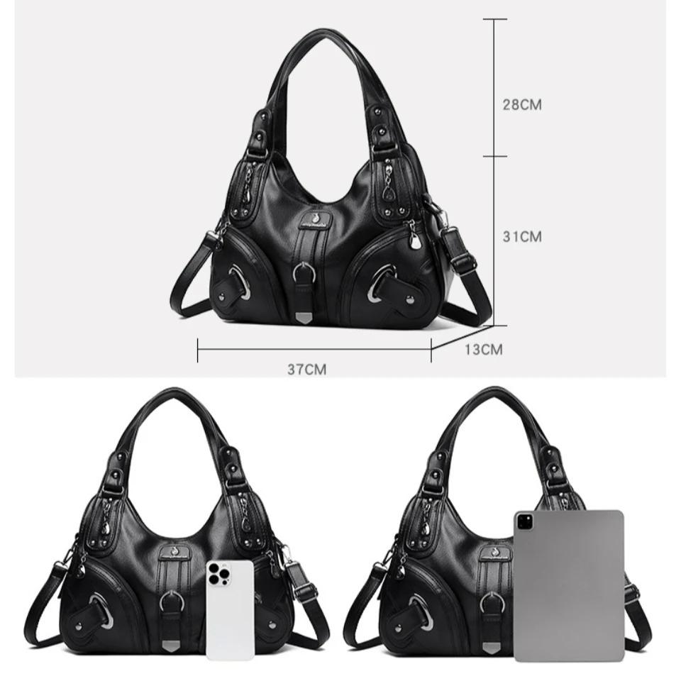 Sacs à main de luxe pour femme en cuir souple de haute qualité à deux couches, style moto, pour mère