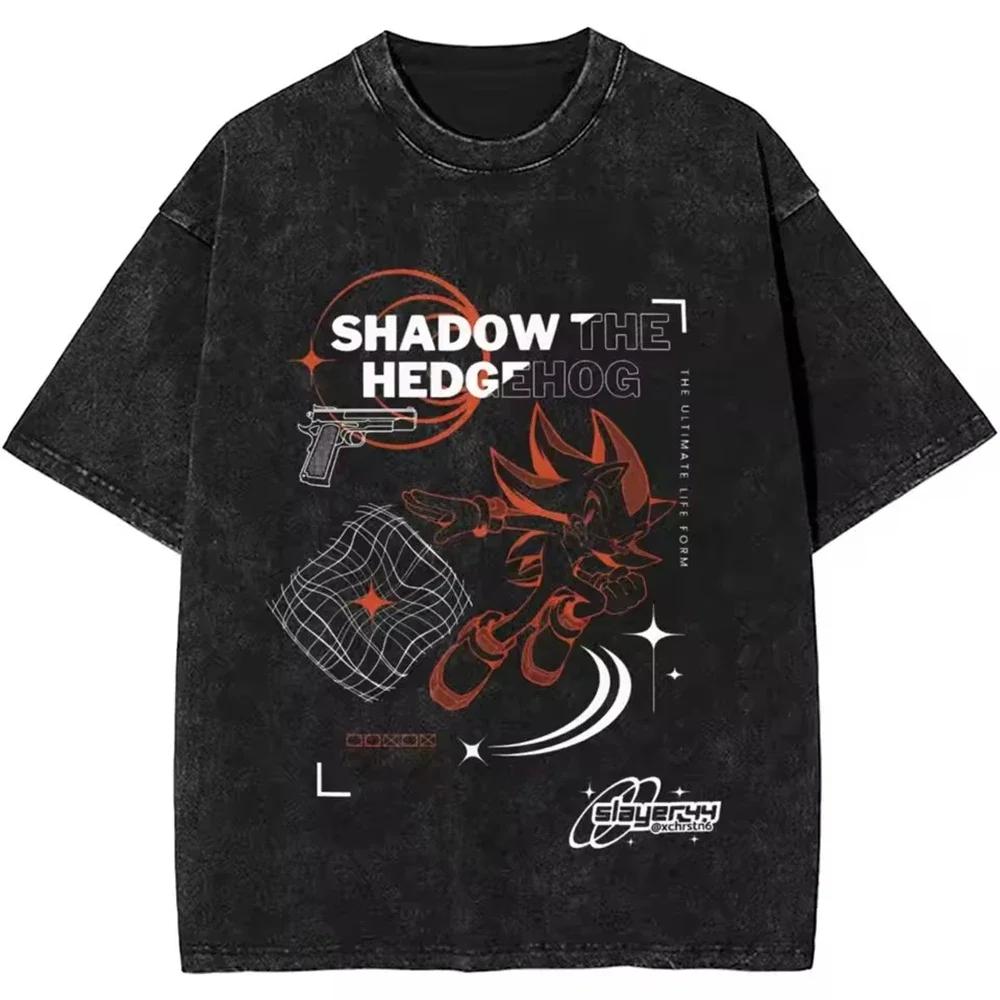 Japonais ombres hérisson lavé à manches courtes col rond Y2k T-Shirt hommes vêtements nouveau dans l