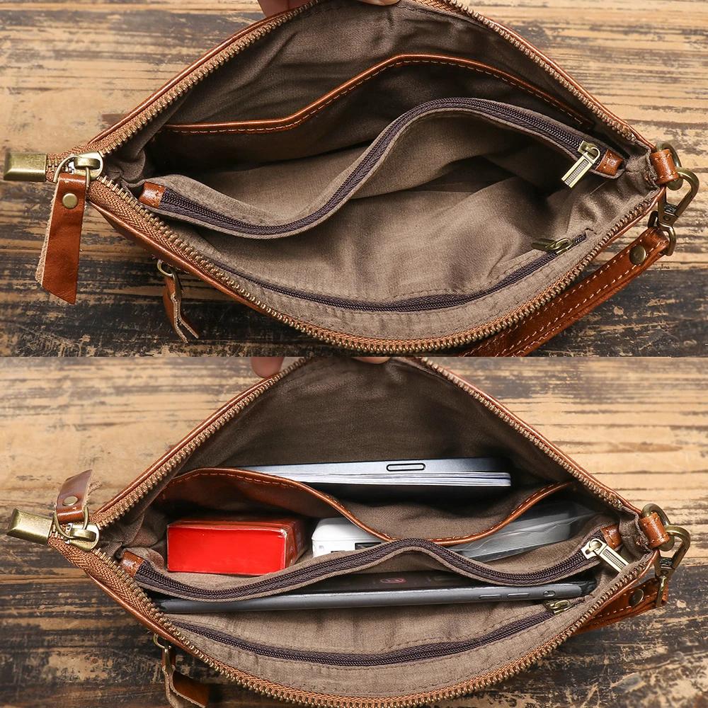 ROOG Portefeuille pochette en cuir vintage intemporel – Cuir véritable luxueux, fermeture éclair séc
