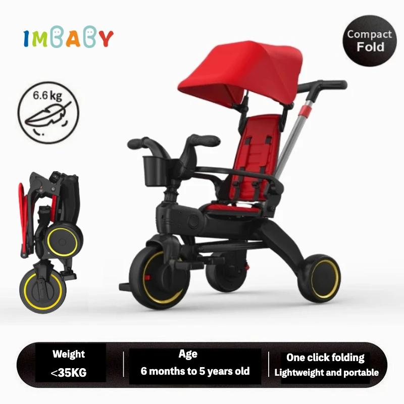 IMBABY Tricycle poussette 5-en-1 pour enfants | Auvent réglable et poignée de poussée | Vélo évo