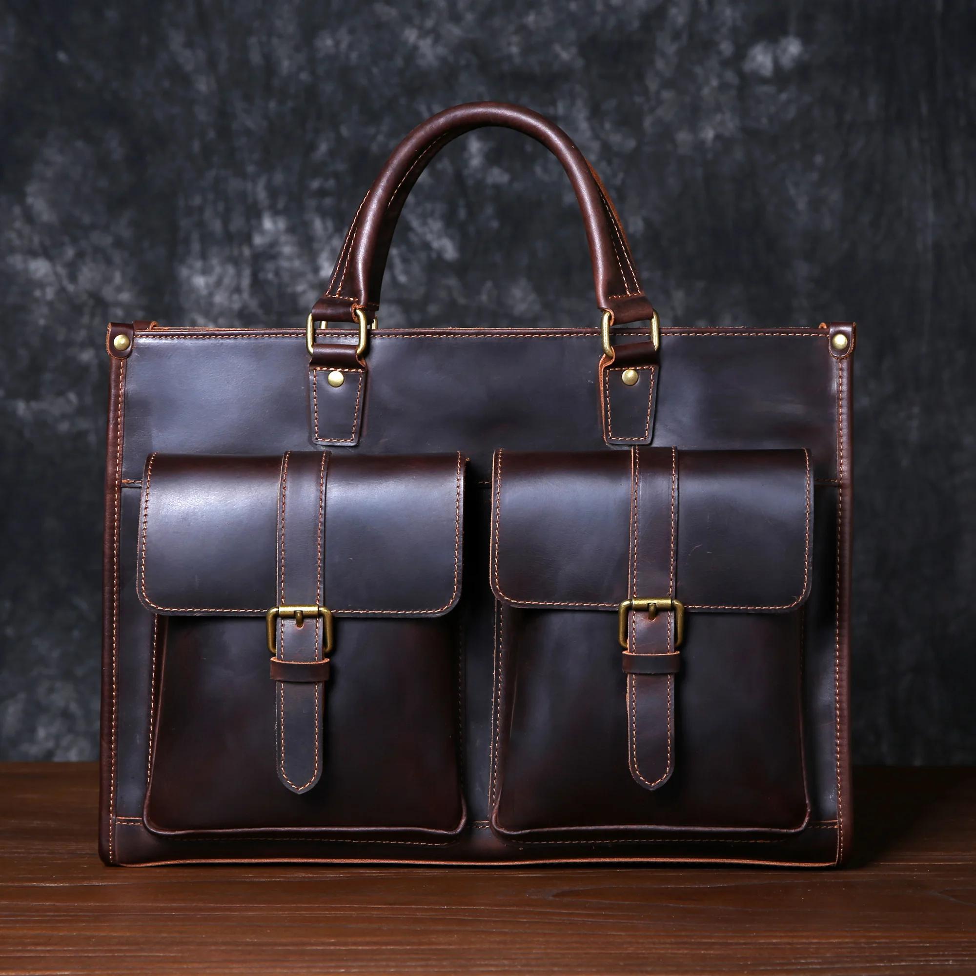 Sac à bandoulière rétro en cuir de vachette pour homme, fourre-tout Mad Horse, couche supérieure, ét