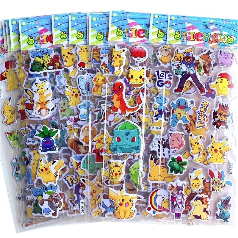 12 autocollants Pokémon Pikachu de dessin animé, mignons, kawaii, imperméables, 3D, en relief, pour