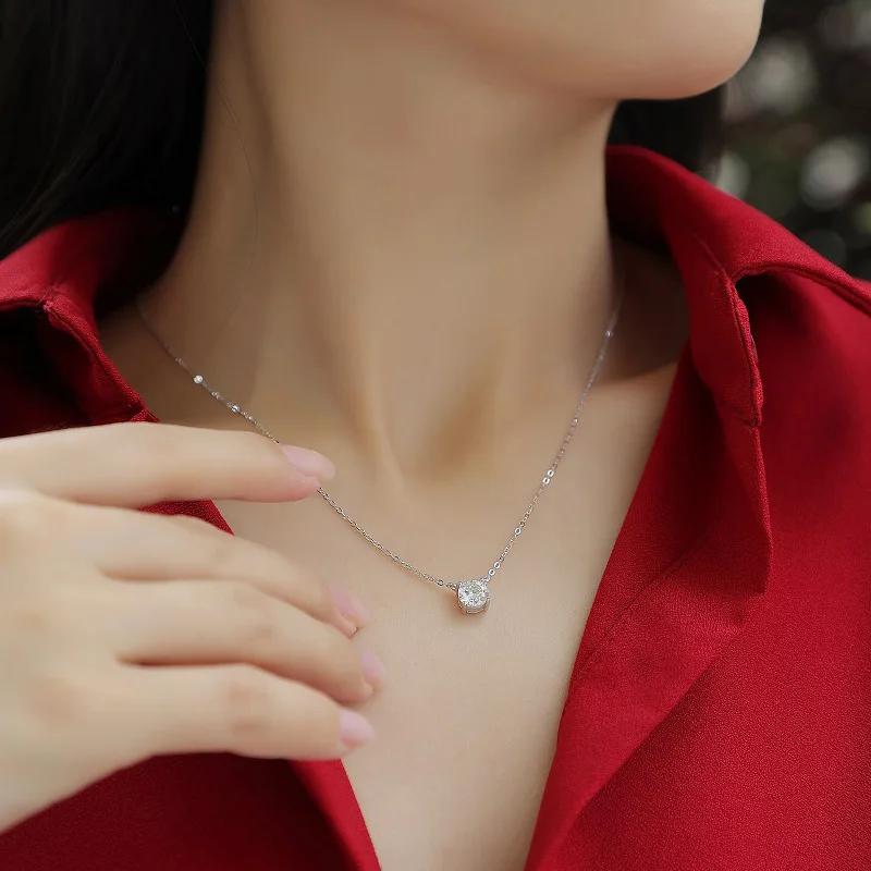 Moissanite Dia 6.5mm 0.5-5CT femme pendentif argent collier pour femmes chaînes fête mariée bijoux f