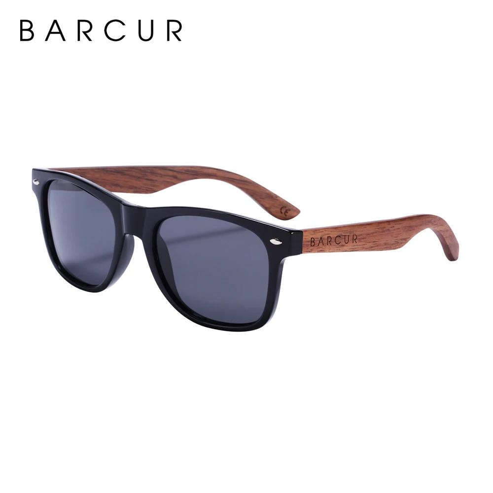 BARCUR-Lunettes de soleil polarisées carrées en bois pour homme, accessoire de haute qualité, boîte