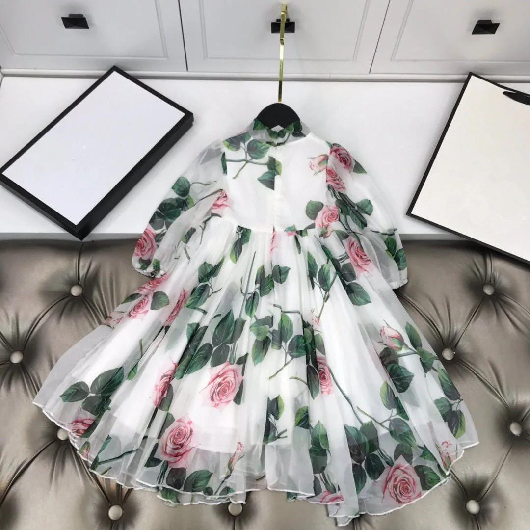 Robe de princesse à fleurs en soie pour enfants, robe de grande fille avec étiquette, simulation de