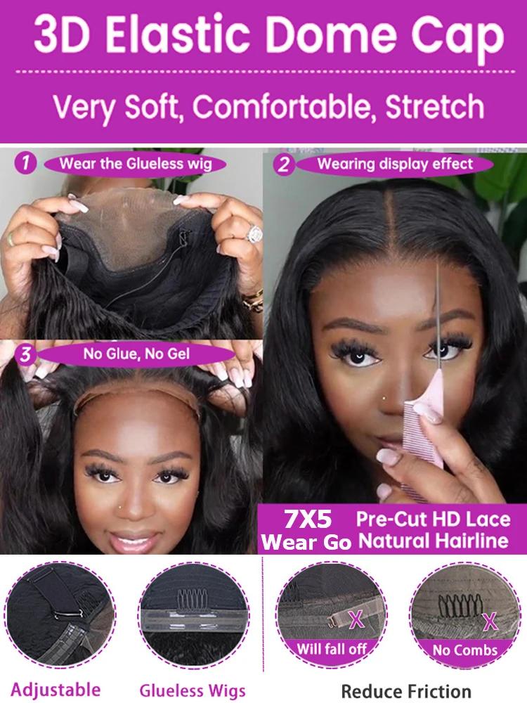 Perruque Lace Front Wig Body Wave sans colle pour femme, cheveux naturels, pre-à-porter, 13 age HD,