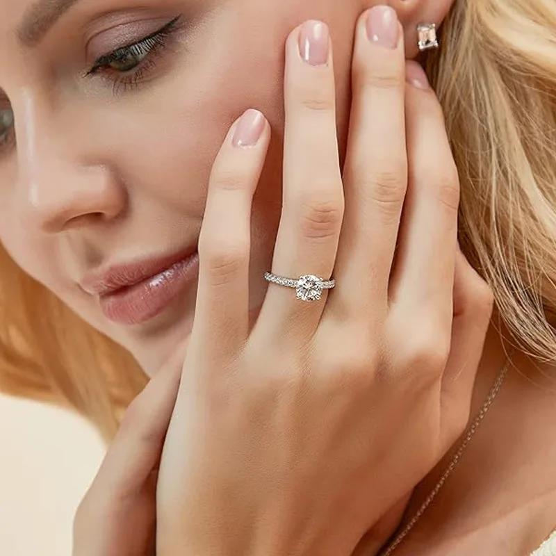 Bague solitaire en Moissanite certifiée Lnngy, 8mm, 2ct, en or 14K, pour femmes, bijoux de fête de m