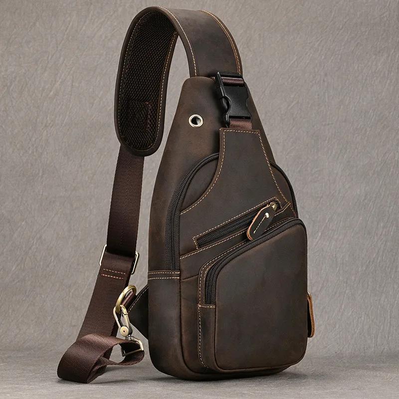 Sacs de poitrine en cuir Luufan pour hommes, sacs à bandoulière en cuir de vache pour iPad Mini, sac