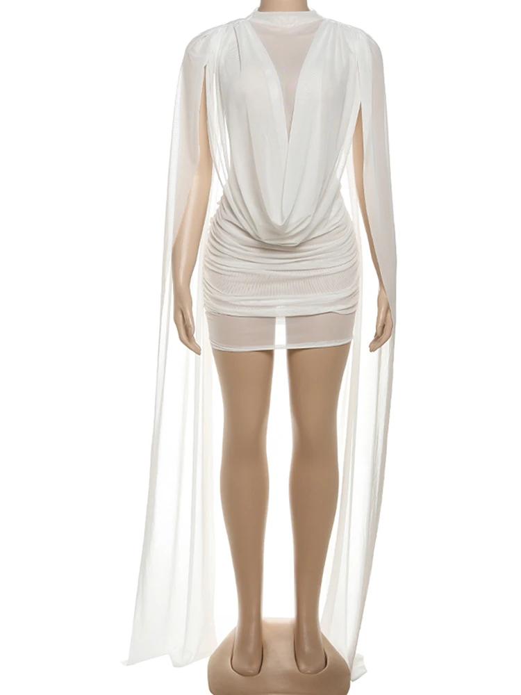 Robe sexy transparente Weird Puss pour femmes, patchwork, col à revers, sans manches, moulante, coqu