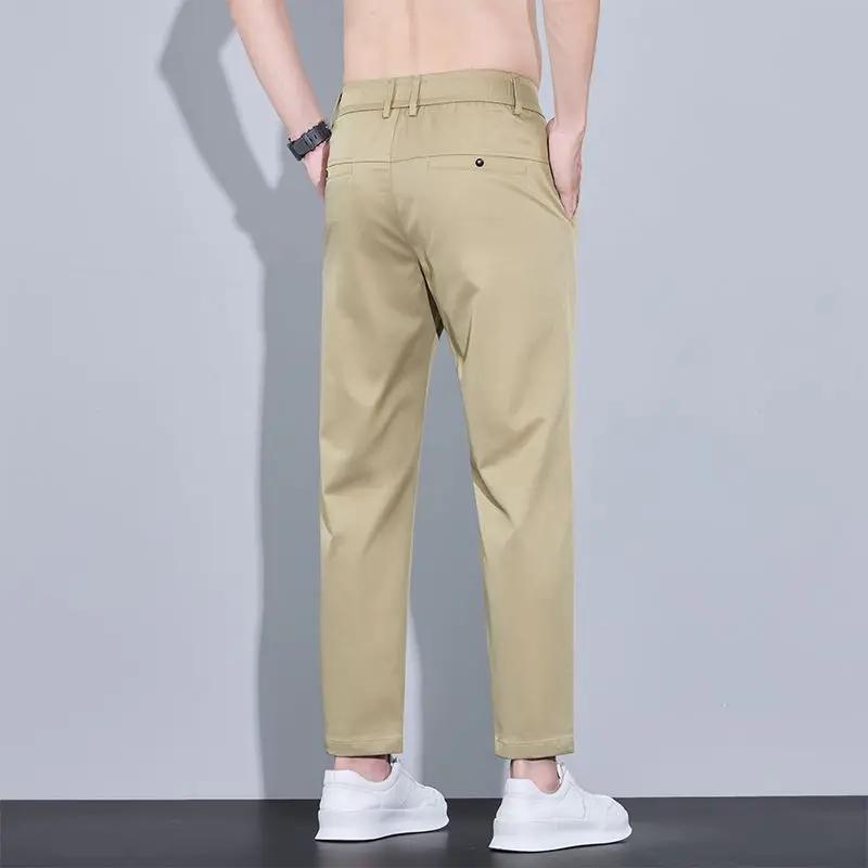 2025 nouveau été cheville longueur pantalon hommes coupe droite mode mince marque vêtements couleur