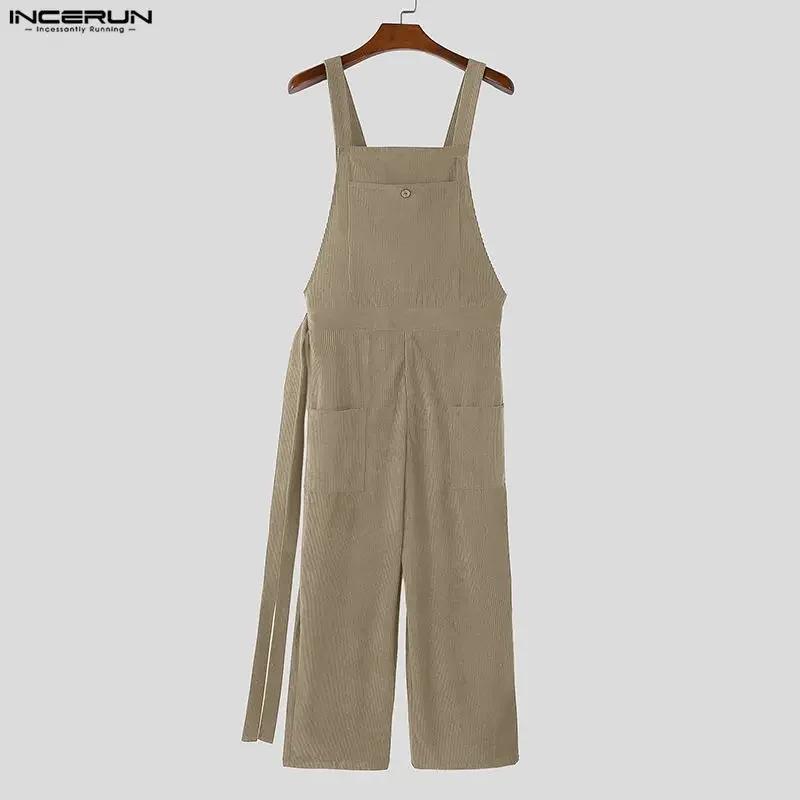 INCERUN Combinaisons pour hommes, couleur unie, style jogger, en velours côtelé, amples, décontracté
