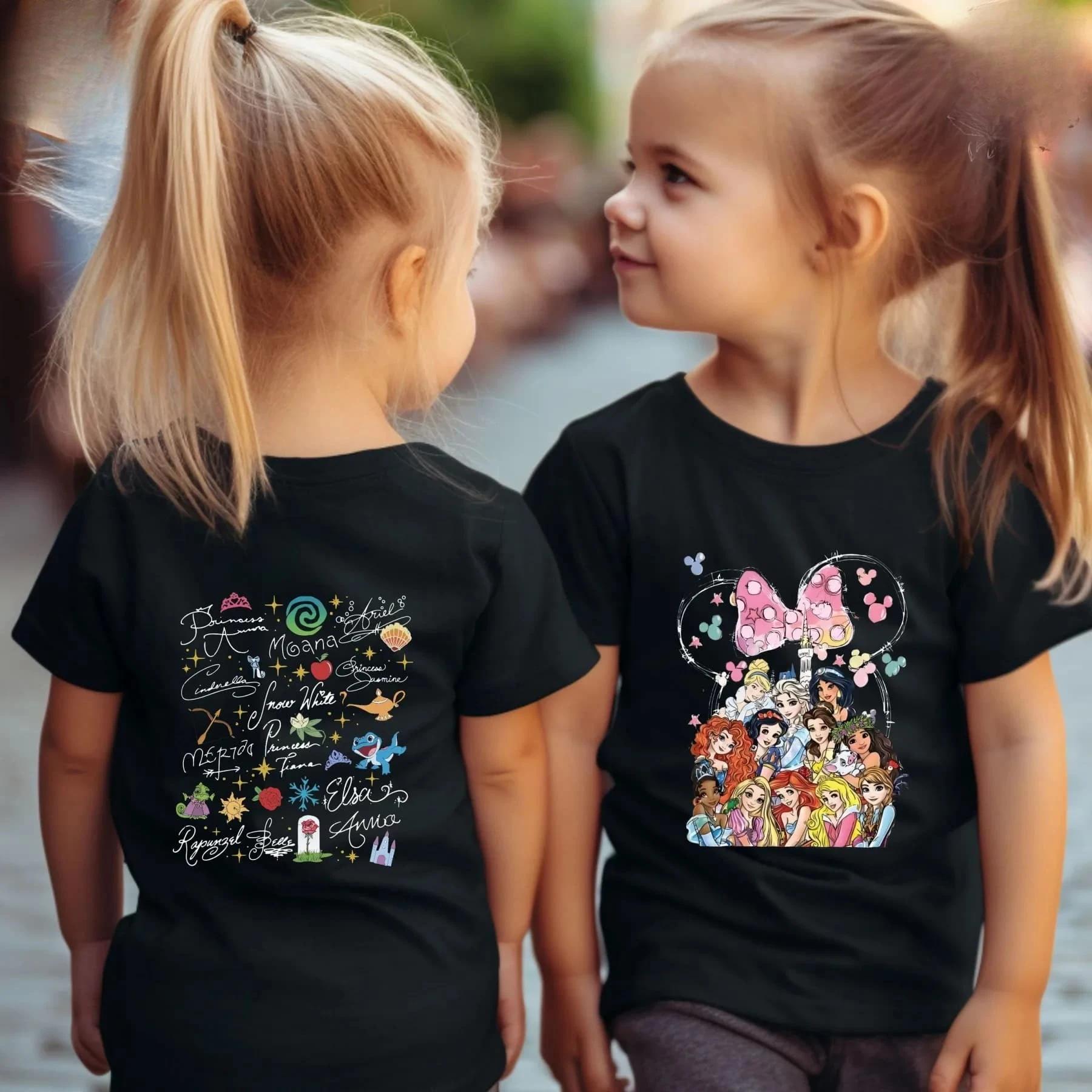 T-shirt à manches courtes pour enfants et adultes, printemps, princesse Disney, rétro, imprimé Doubl