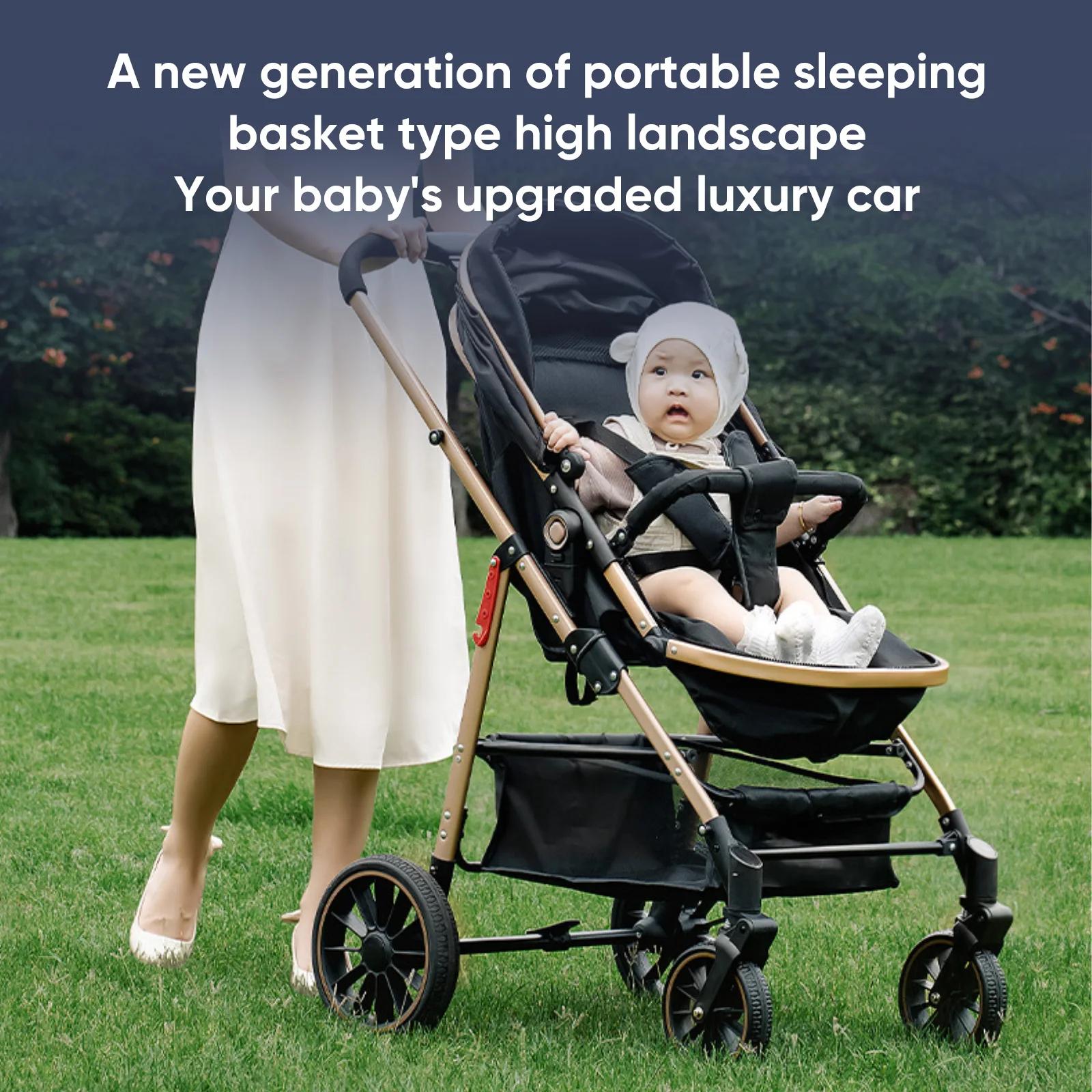 Poussette légère pour bébé, poussette à quatre roues, poussette de voyage, poussette pliable haute,