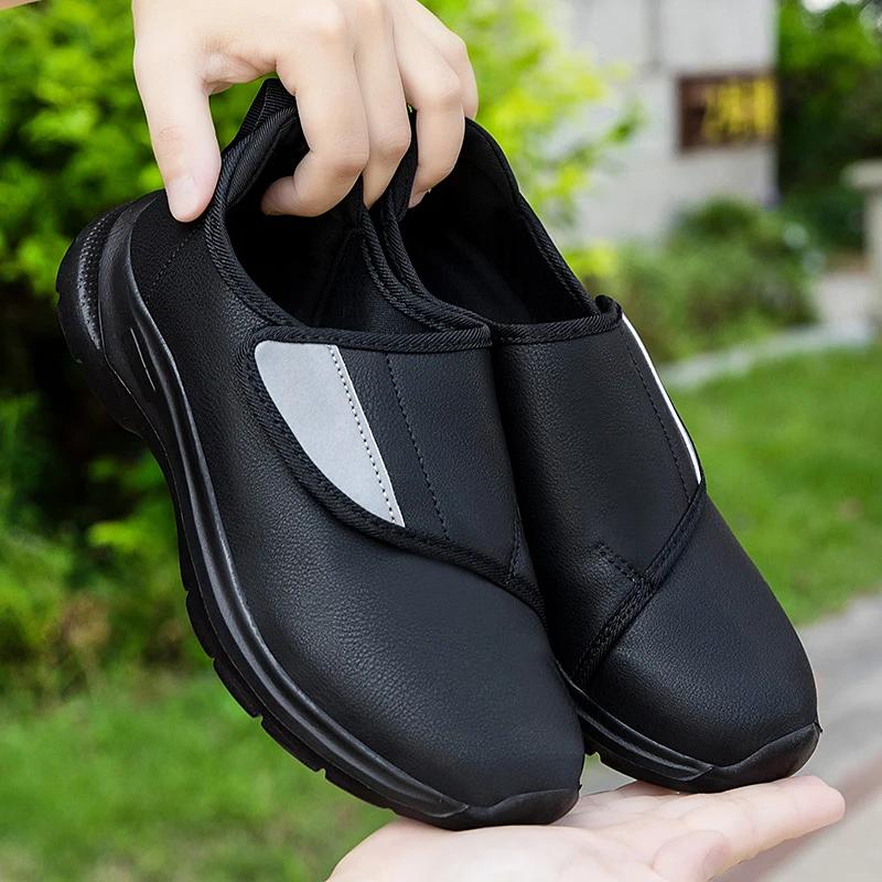 Baskets orthopédiques en cuir pour diabétiques pour hommes, chaussures ouvertes à ajustement large a