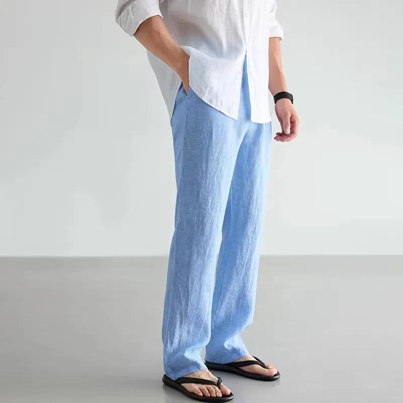 Pantalon 100% lin et coton pour homme, respirant, style jogging, streetwear hip-hop, vêtements décon