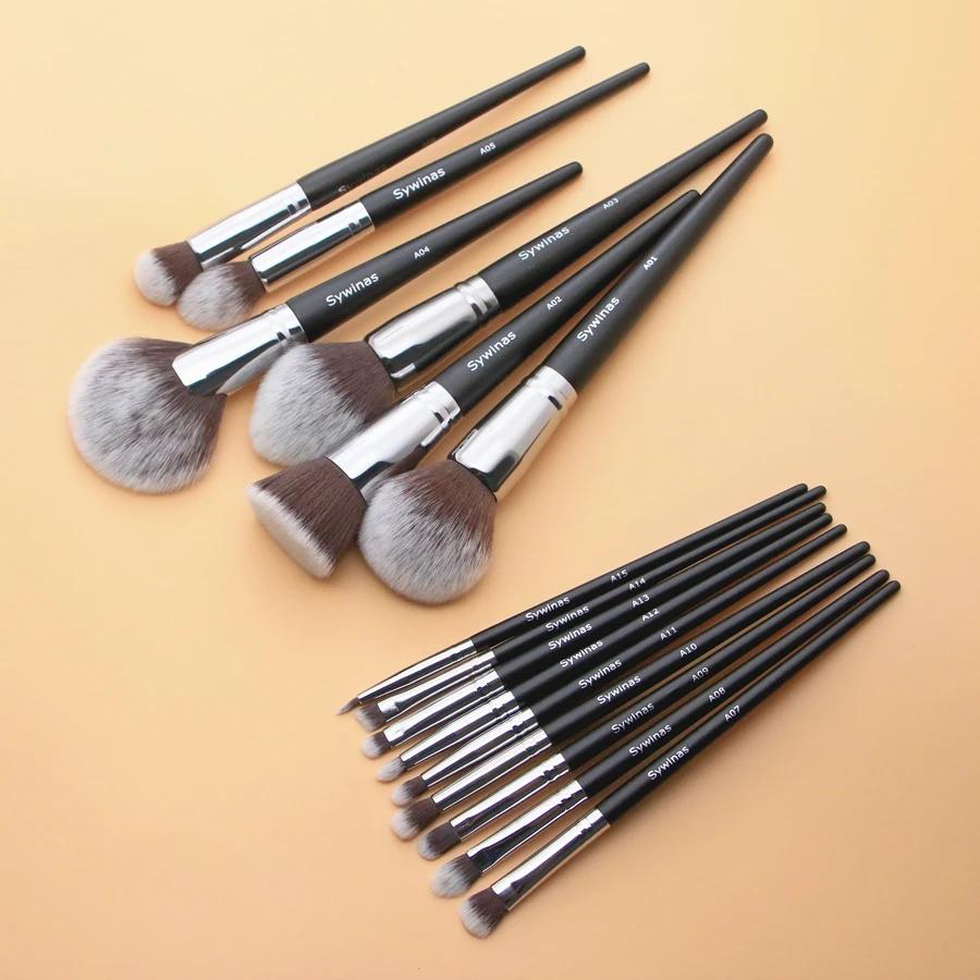Sywinas-Kit de pinceaux de maquillage professionnels, poils synthétiques naturels noirs outils de ha