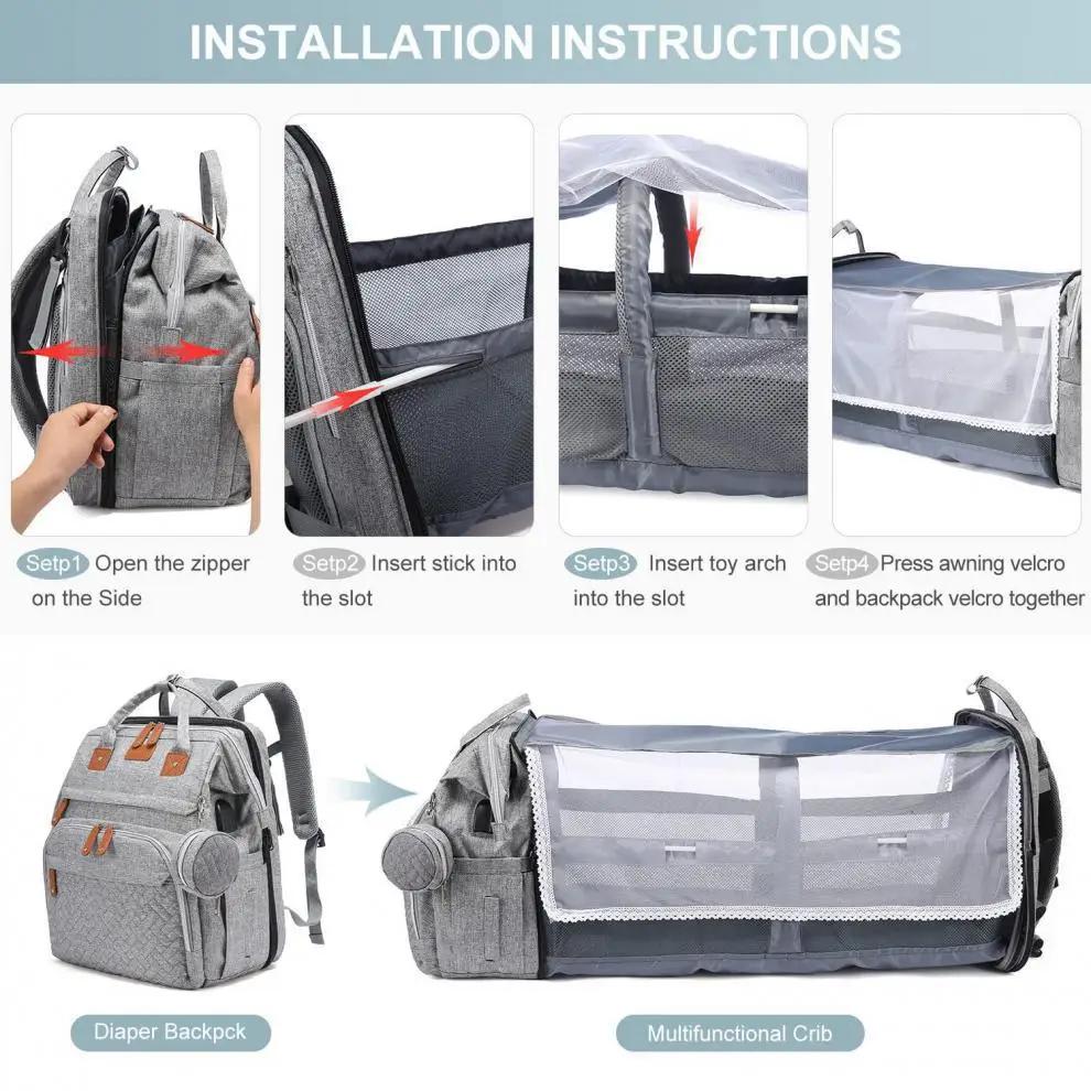 Sac à dos multifonctionnel pour couches de lit, sac à langer pour bébé fille et garçon, grande capac