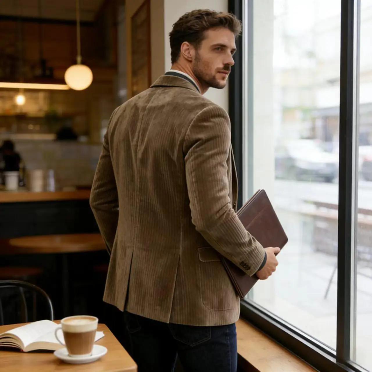 Blazer en velours côtelé pour homme, décontracté, double face, en coton, coupe ajustée, revers crant