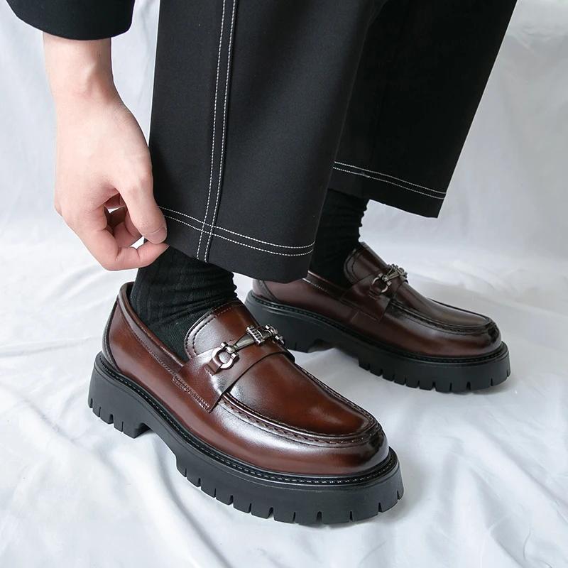 Marque en cuir sans lacet chaussures épaisses mocassins originaux décontractés hommes mode affaires
