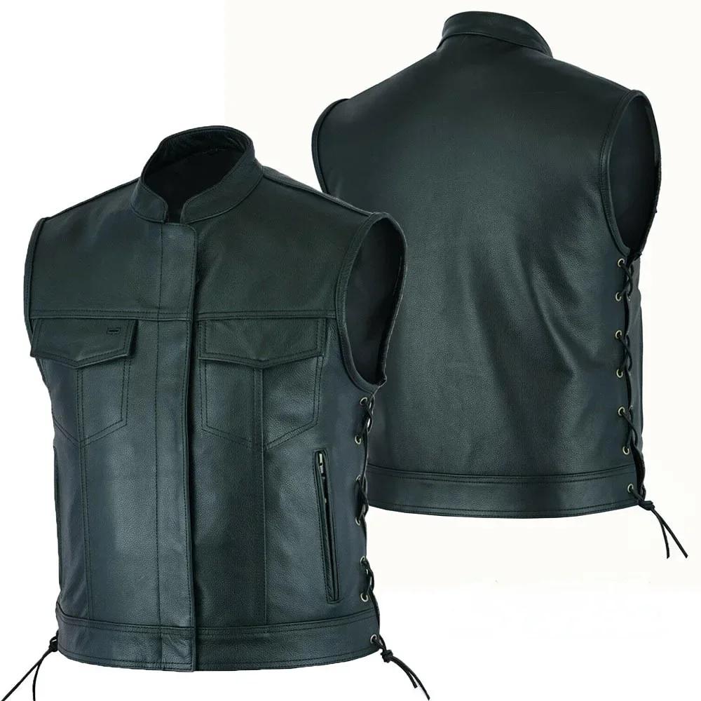Gilet en cuir Punk mode manteau décontracté moto gilet hommes solide gilet flotte