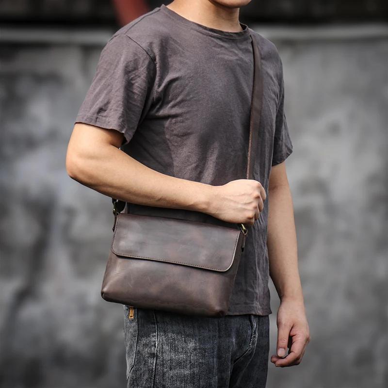 LUOKIR – sac à bandoulière en cuir véritable pour hommes, sac à bandoulière Simple Vintage en cuir d