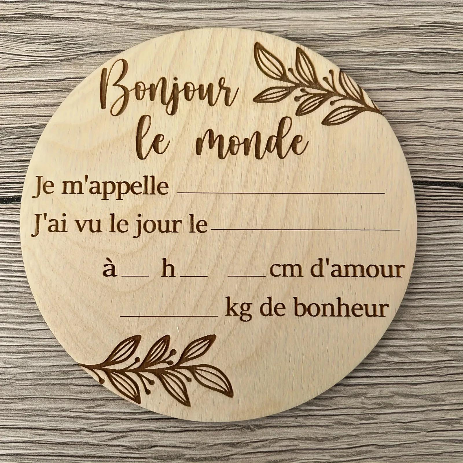 1 pièce bébé nouveau-né panneau de bienvenue en bois sculpté design "Hello World" baby shower bois n