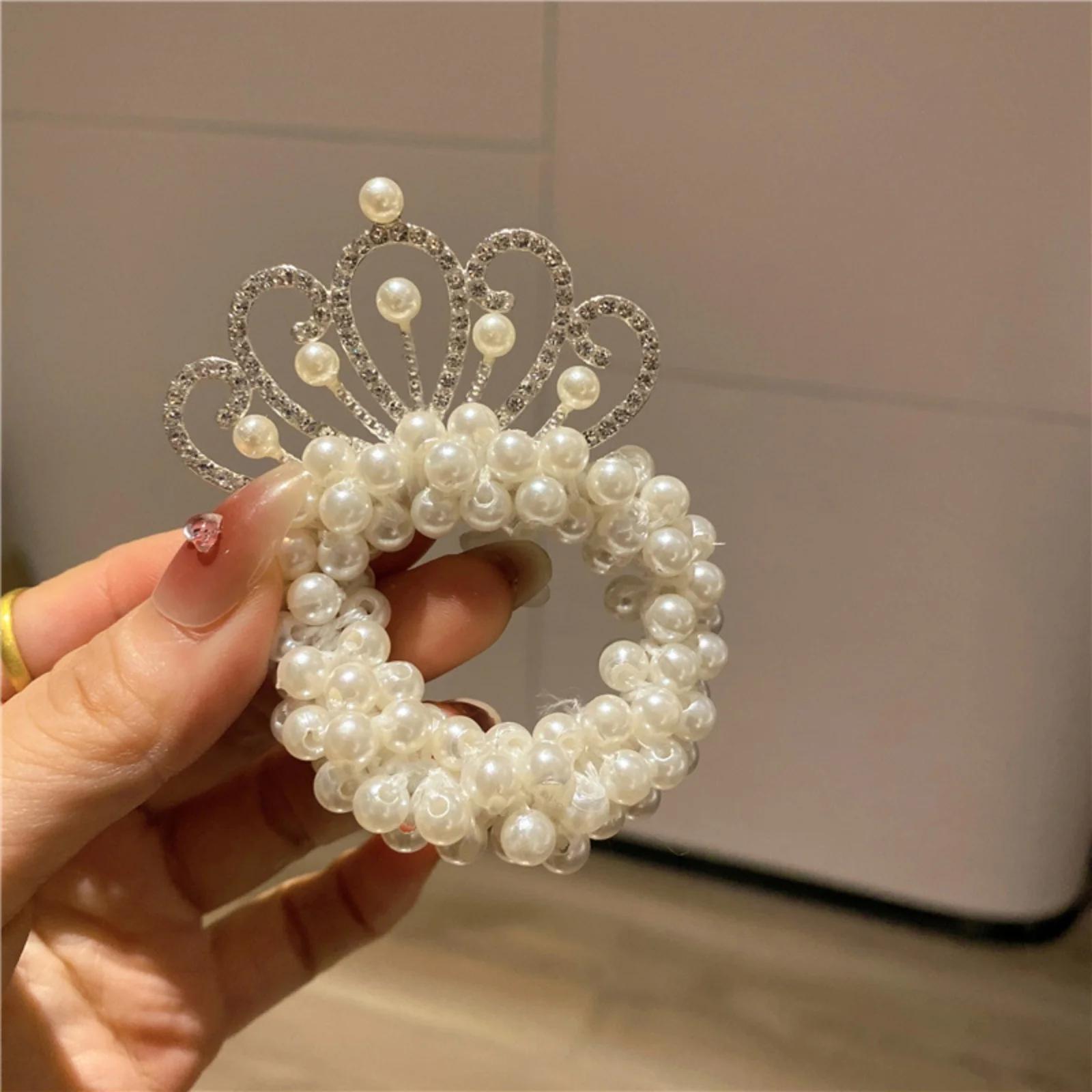 2PC Accessoires de coiffure pour enfants : Bandeaux élastiques en caoutchouc avec couronne de perles