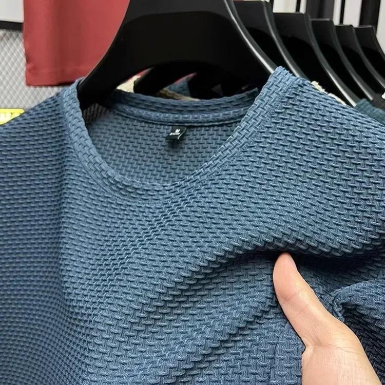 T-shirt d'été en maille de soie glacée pour homme, col rond, manches courtes, nouvelle collection 20