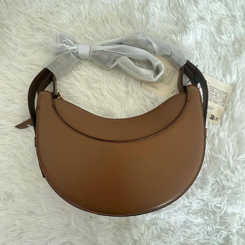 Sac à bandoulière pour femme en cuir véritable, style croissant, design original avec fermeture écla