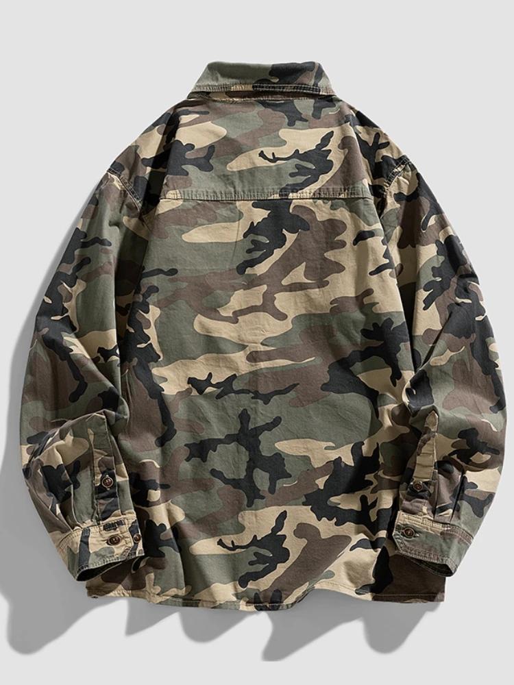 Nouvelle Chemise Homme 2026 en Coton (95%) à Manches Longues, Coupe Ample, Style Camouflage, Épaules