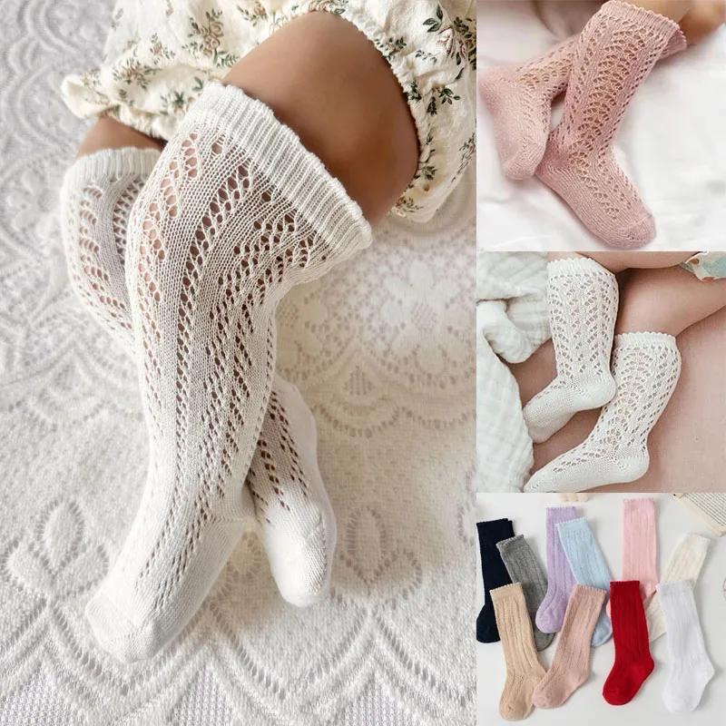 Chaussettes d'été pour bébés filles, longues, hautes, en maille fine, ajourées, en coton doux, pour