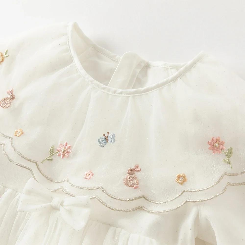 Dave Bella – robe de princesse pour petites filles, automne, manches longues, maille blanche, douce,