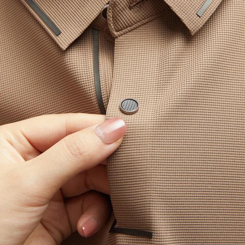 Polo sans couture pour hommes, T-shirt de luxe en tissu Cool, décontracté, Golf, coupe cintrée, col