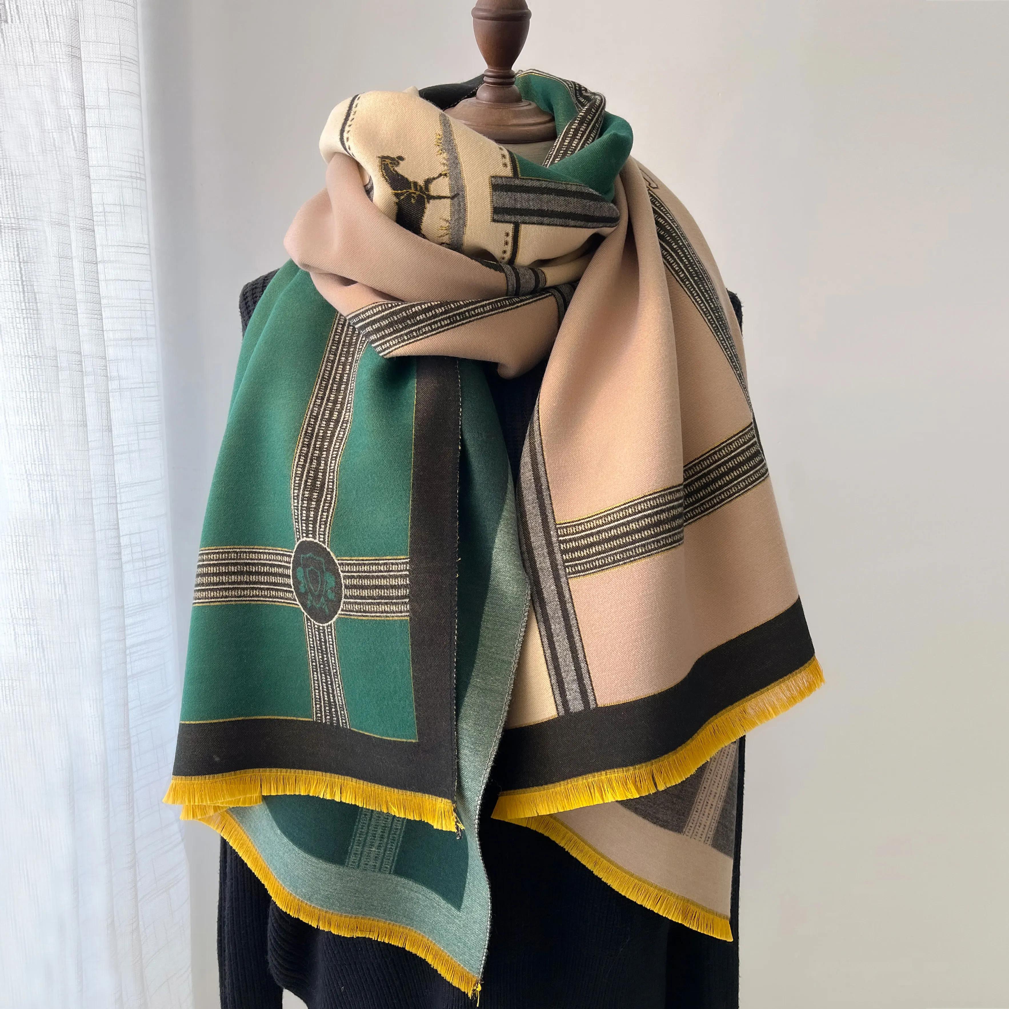 Écharpe en cachemire d'hiver pour femmes, imprimé de luxe, châle enveloppant, couverture épaisse et