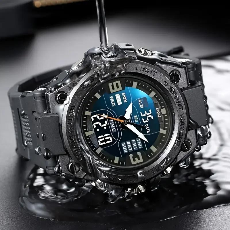 Montre à LED lumineuse à grand cadran, au design élégant, pour hommes, femmes et adolescents, avec d