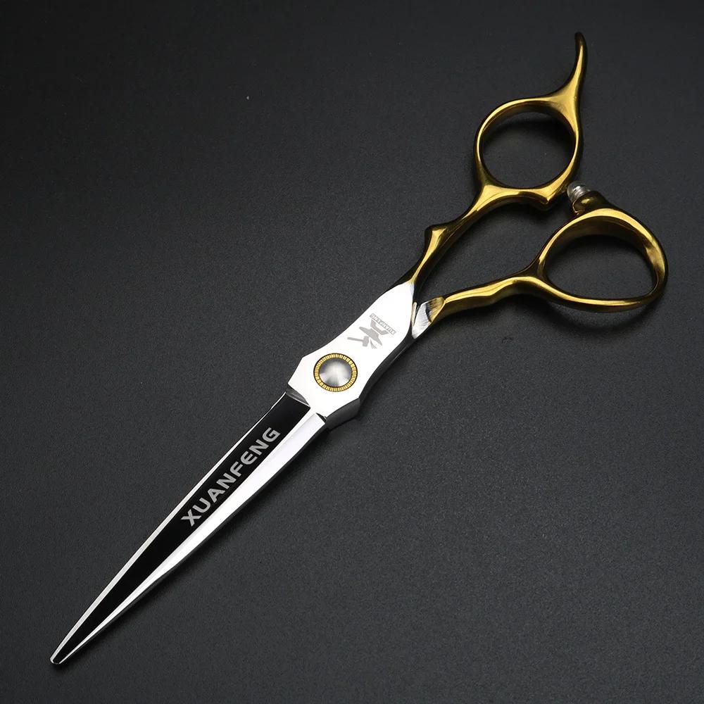 XUANFENG ciseaux à cheveux professionnels à poignée dorée 6.5 "440C ciseaux de coupe de barbier en a