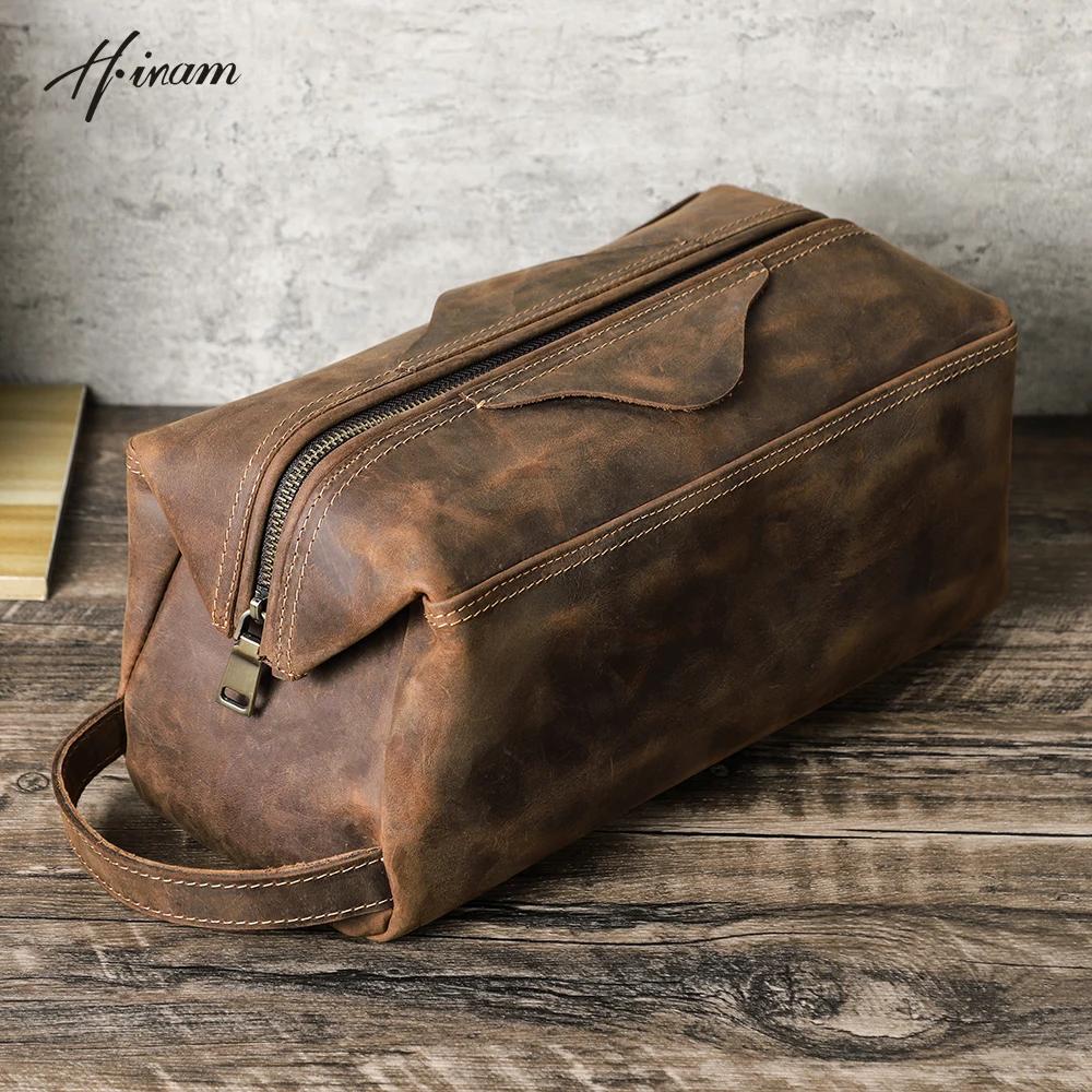Trousse de toilette en cuir véritable pour hommes et femmes, sac à cosmétiques, trousse de toilette