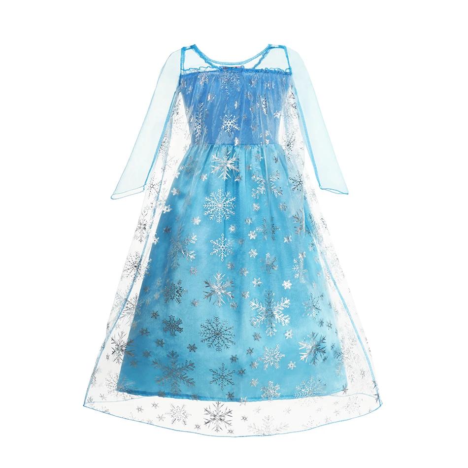 Robe Elsa Cosplay robe de princesse bleu clair à manches longues paillettes enfants robes carnaval f