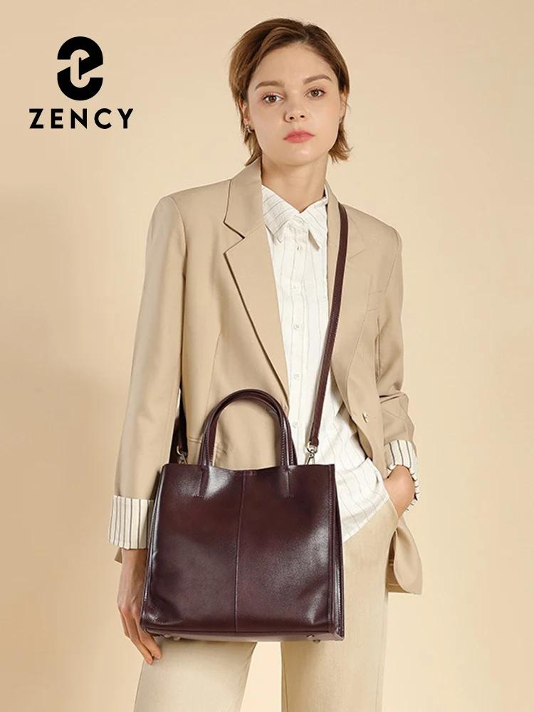 Zency – sac à bandoulière en cuir véritable pour femmes, sac à main de luxe décontracté de grande ca