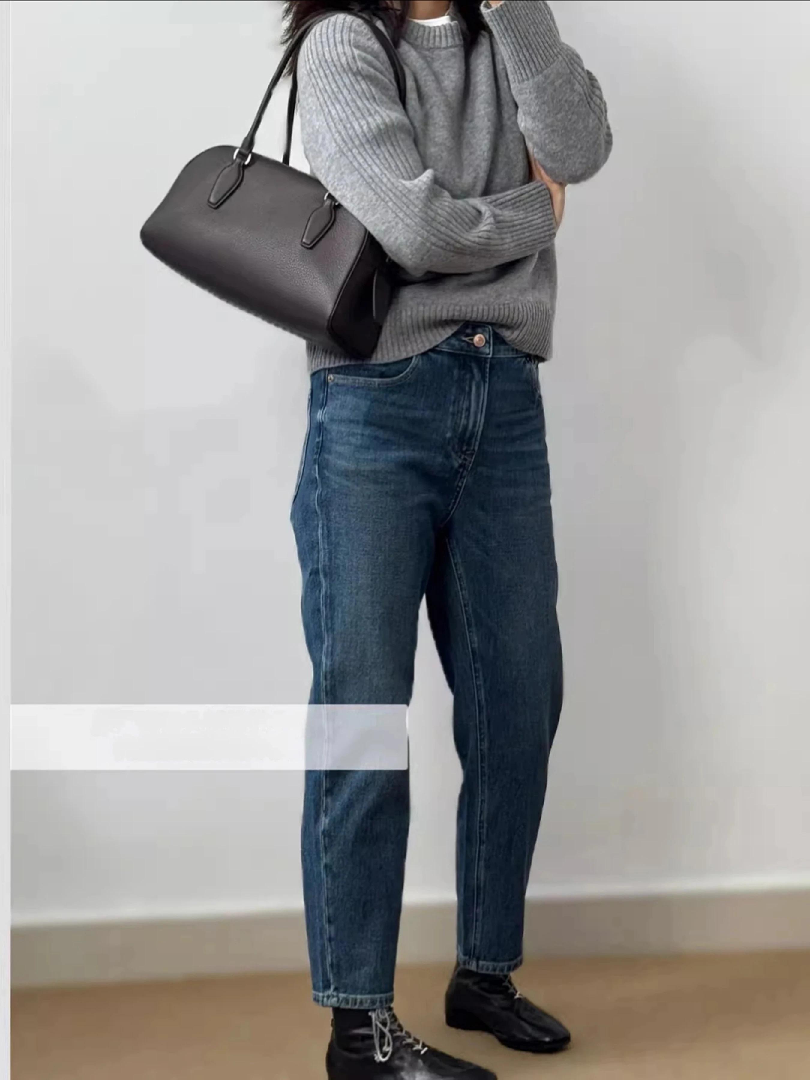 Sac de style français au design de niche, sac bowling Boston en cuir de vachette première couche, sa